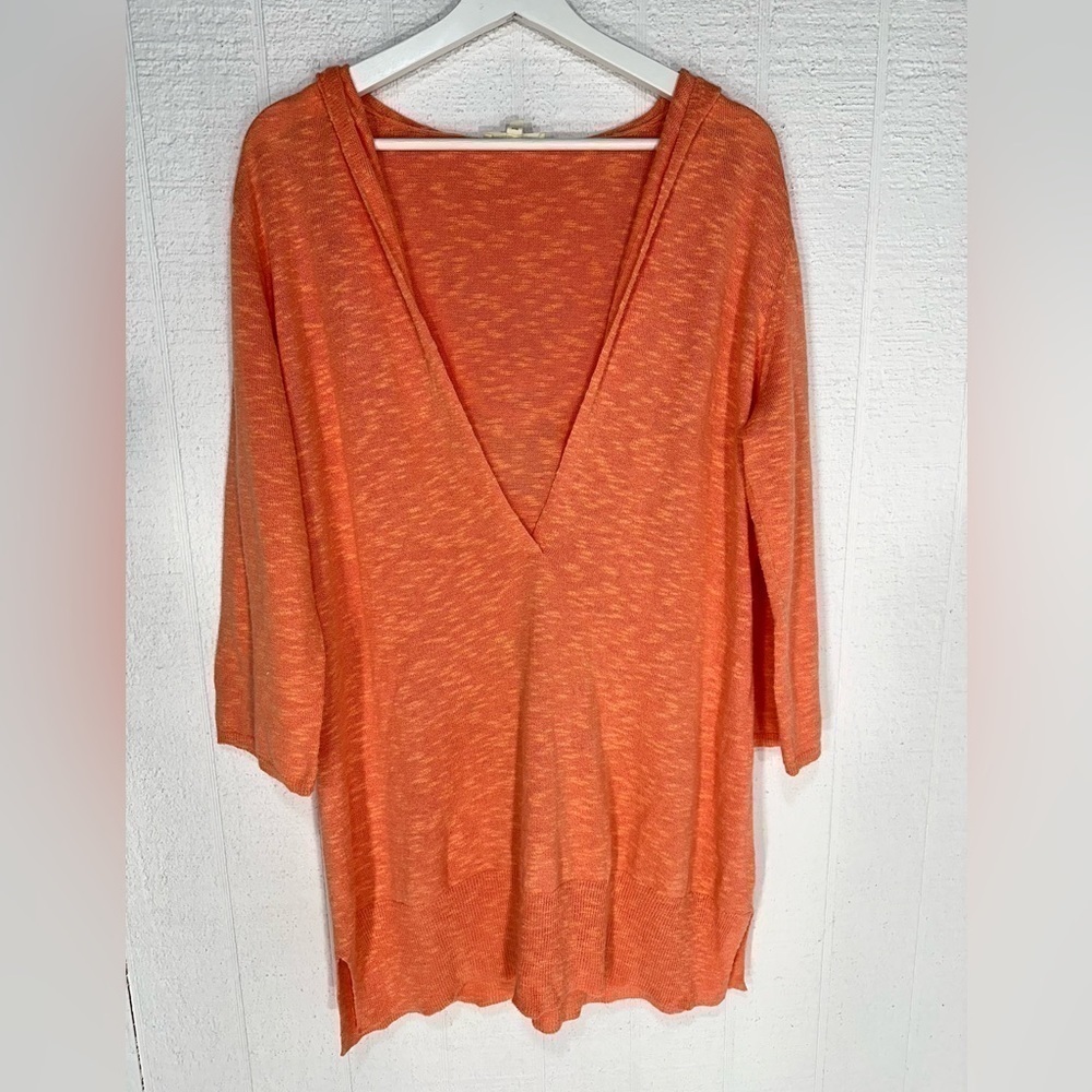 Eileen Fisher linen cotton slub hooded pullover orange size M